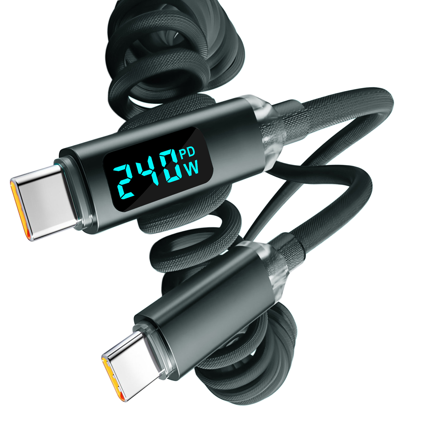 Coiled Usb Cable - Dual Type C 120W Quick Charging