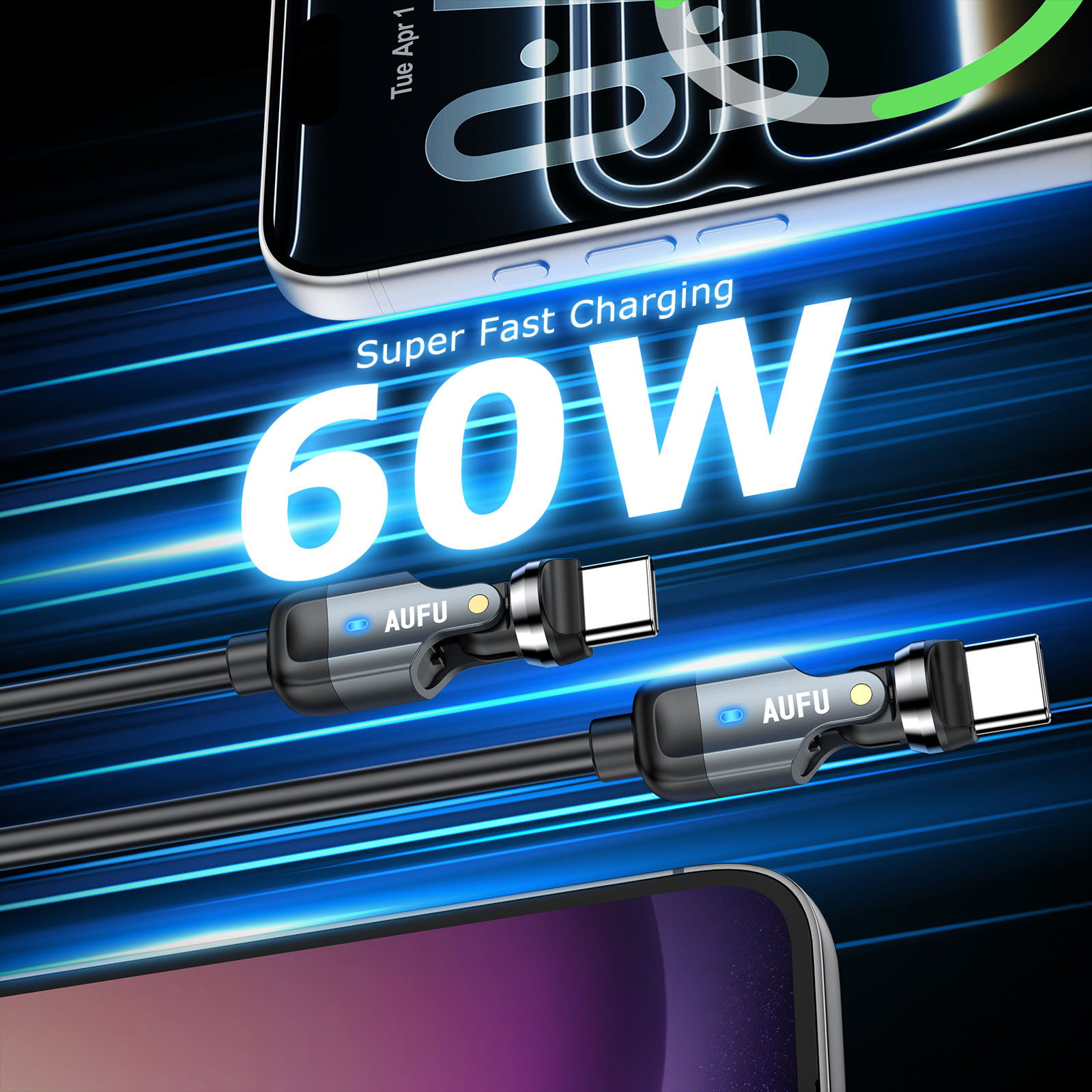 AUFU 540° USB C to Type C Cabl - Coiled Usb Cable incelemesi ve fiyatı