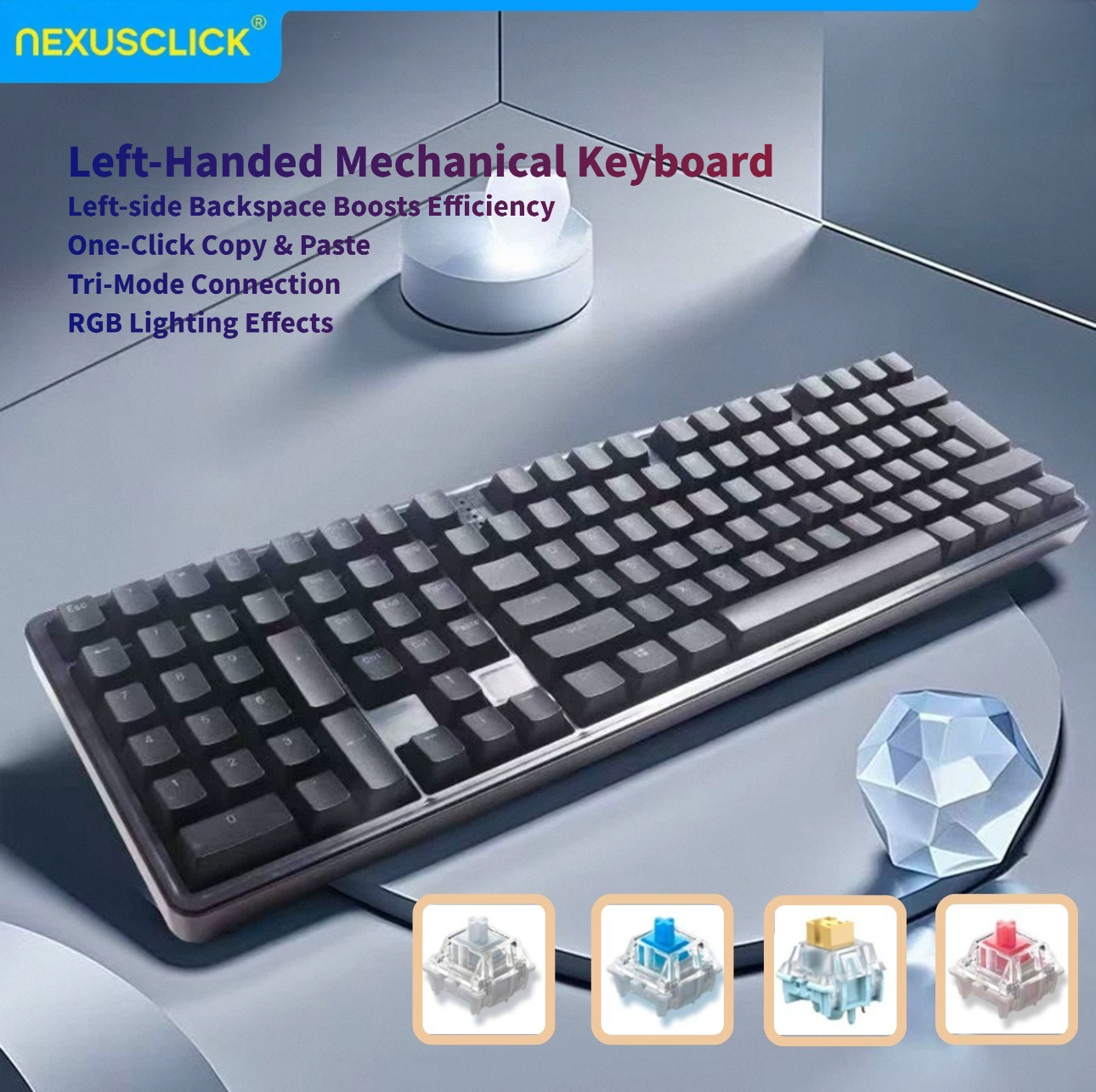 NexusClick Ergonomic Left Hand - Gaming Keyboard No Number Pad incelemesi ve fiyatı
